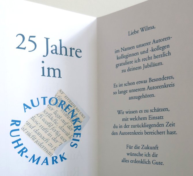 Wilma Frohne 25 - Jahre Autorenkreis Ruhr Mark